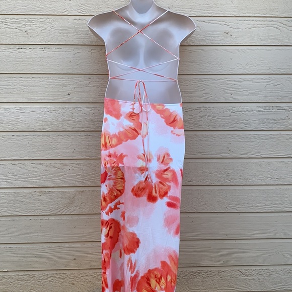 Cryptographic Tie Dye Backless Orange Maxi Dress - Picture 11 of 14